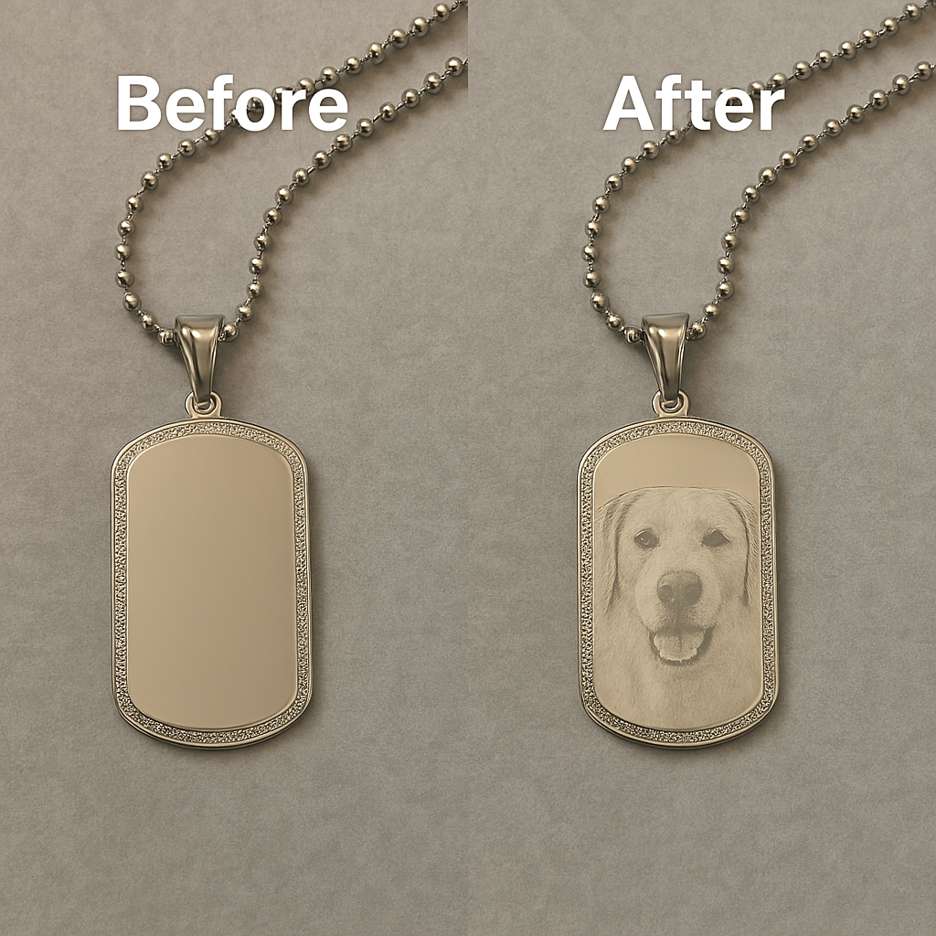 Placa militar em aço com retrato do seu patudo – Colar personalizado