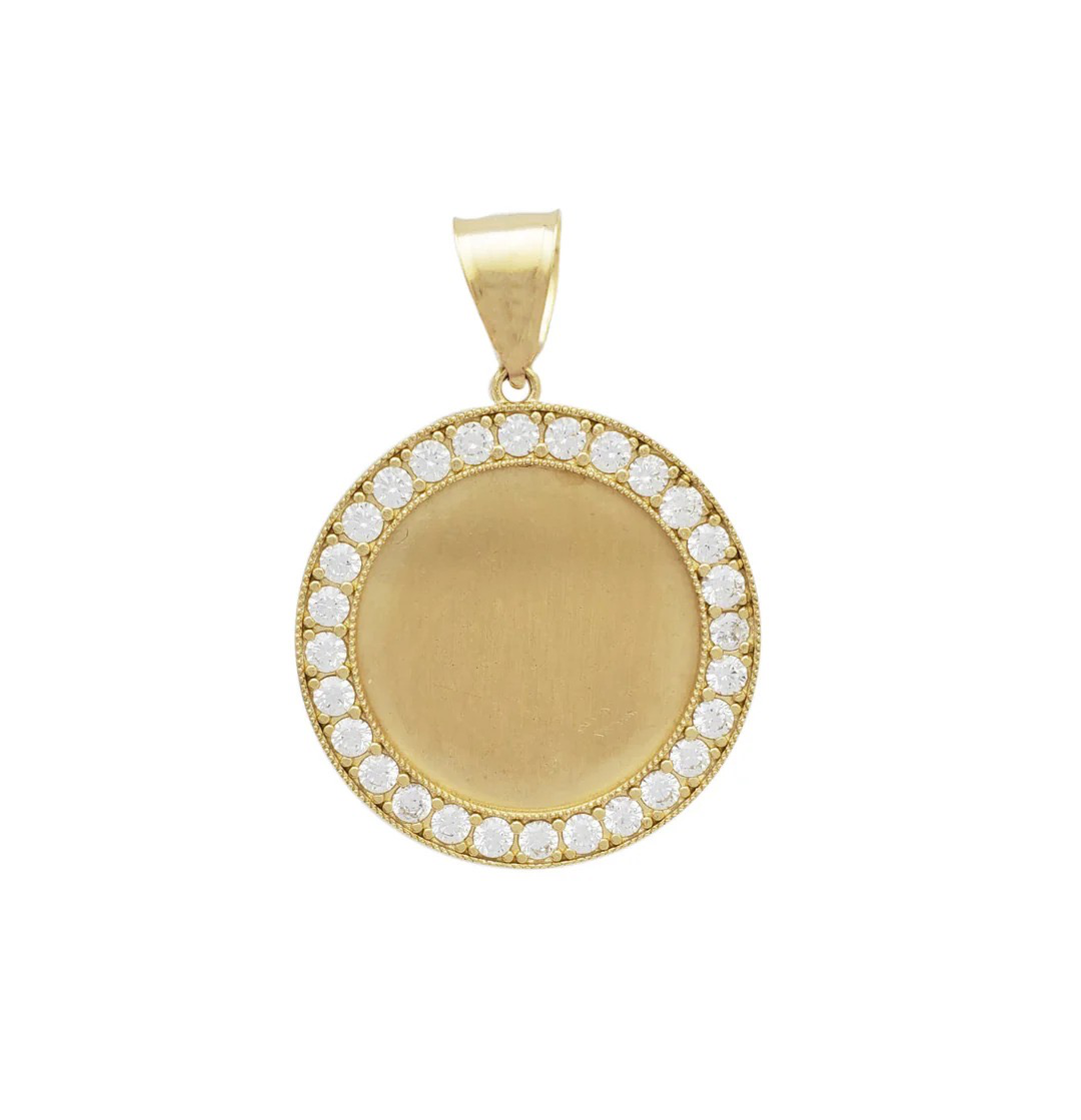 Pingente redondo dourado com aro de zircónias